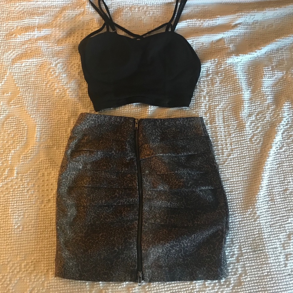 Leopard double zip skirt
